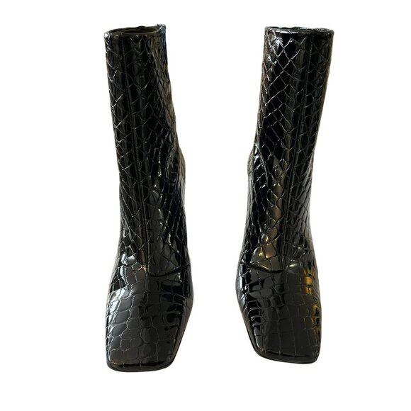 Good American Square Toe Booties Croc Embossed Black Size 8 NWB - Picture 2 of 5